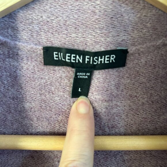 Eileen Fisher Cardigan Sweater Merino Wool Lavender Open Front Boucle Size L - Picture 6 of 8